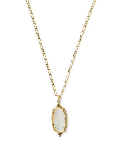 Dani Stepped Frame Gold Long Pendant Necklace in Ivory Mother-of-Pearl