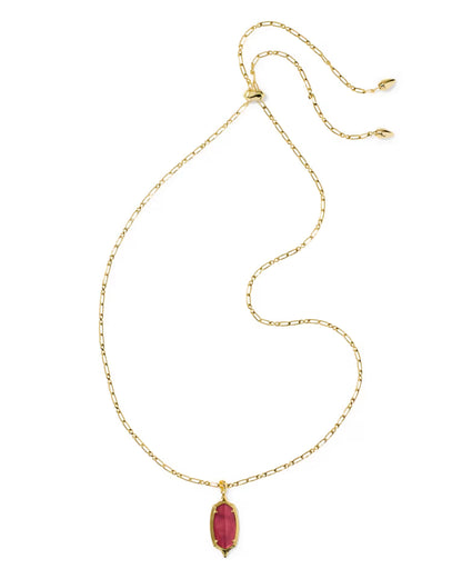 Dani Stepped Frame Gold Long Pendant Necklace in Dark Pink Illusion