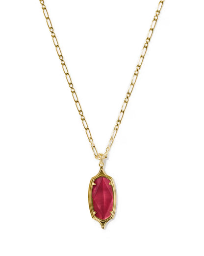 Dani Stepped Frame Gold Long Pendant Necklace in Dark Pink Illusion