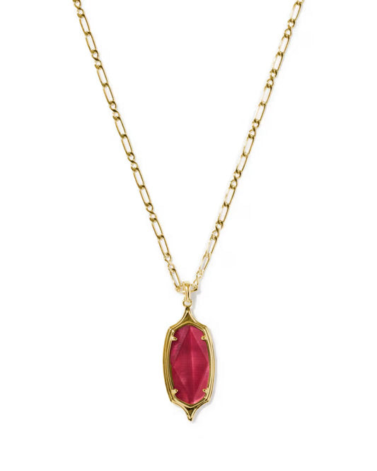 Dani Stepped Frame Gold Long Pendant Necklace in Dark Pink Illusion