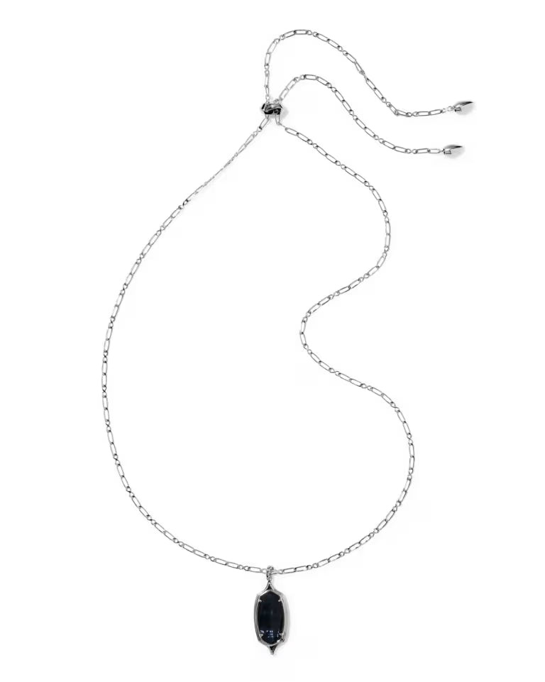 Dani Stepped Frame Silver Long Pendant Necklace in Dark Indigo Illusion