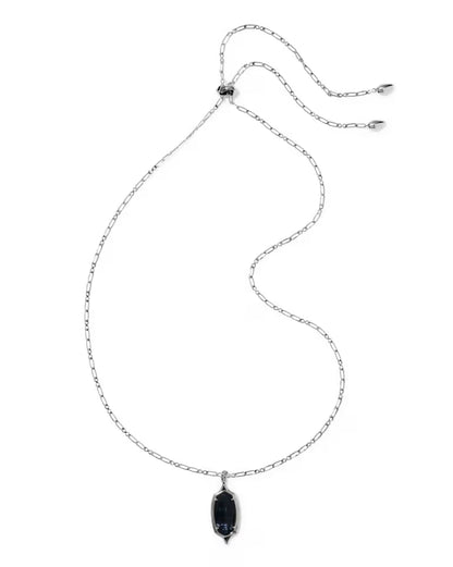 Dani Stepped Frame Silver Long Pendant Necklace in Dark Indigo Illusion