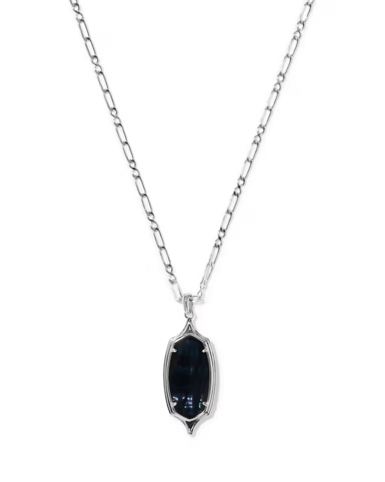Dani Stepped Frame Silver Long Pendant Necklace in Dark Indigo Illusion