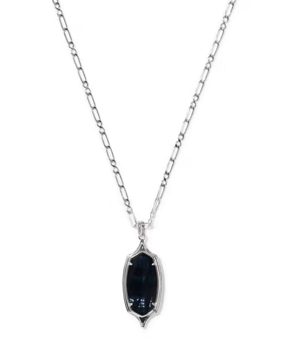 Dani Stepped Frame Silver Long Pendant Necklace in Dark Indigo Illusion
