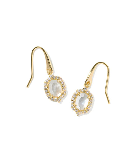 Daphne Crystal Frame Gold Drop Earrings in Ivory Mother-of-Pearl