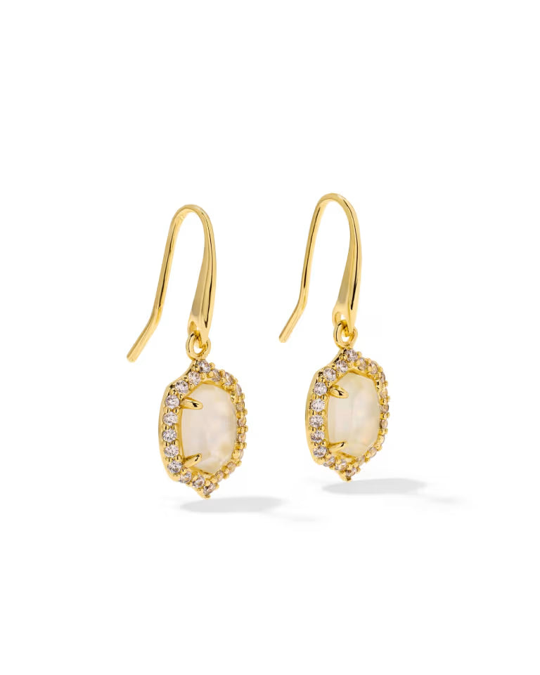 Daphne Crystal Frame Gold Drop Earrings in Ivory Mother-of-Pearl