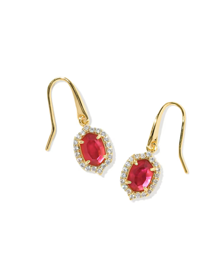 Daphne Crystal Frame Gold Drop Earrings in Dark Pink Illusion