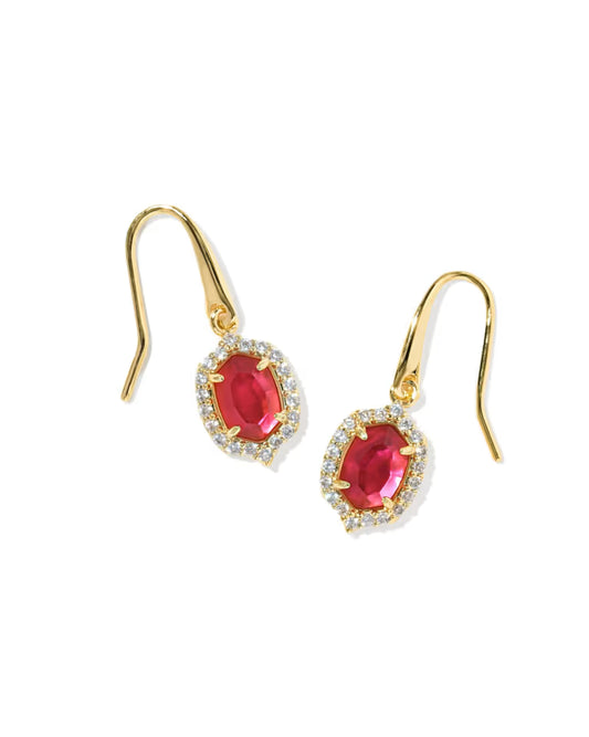 Daphne Crystal Frame Gold Drop Earrings in Dark Pink Illusion