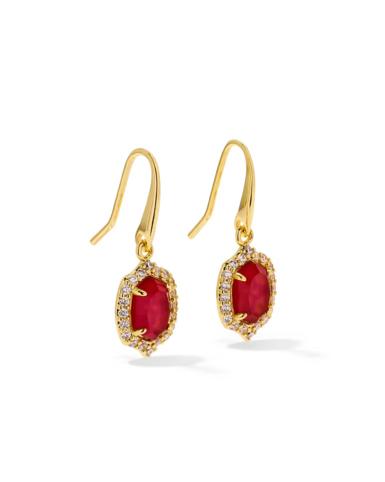 Daphne Crystal Frame Gold Drop Earrings in Dark Pink Illusion