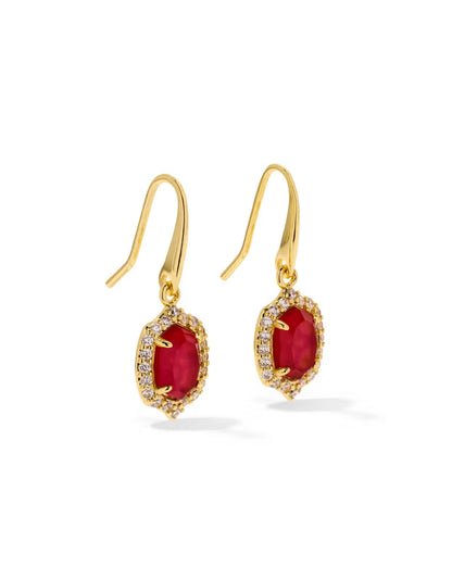 Daphne Crystal Frame Gold Drop Earrings in Dark Pink Illusion