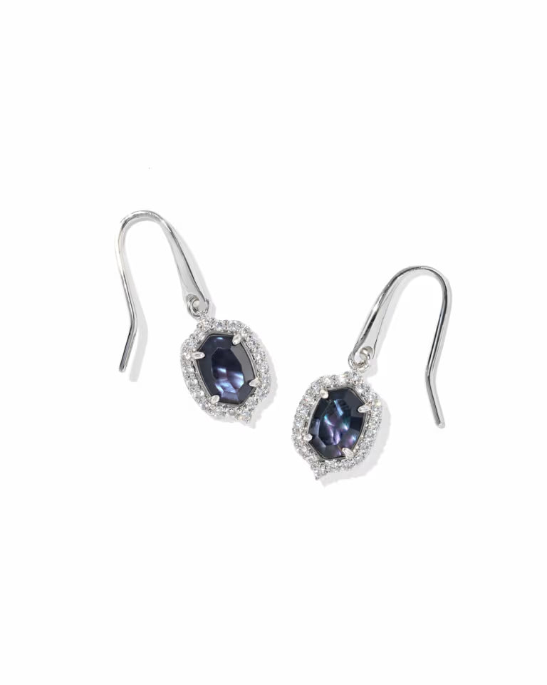 Daphne Crystal Frame Silver Drop Earrings in Dark Indigo Illusion