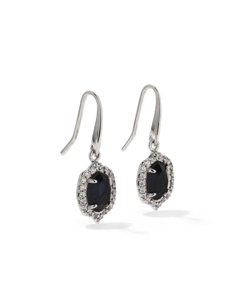 Daphne Crystal Frame Silver Drop Earrings in Dark Indigo Illusion