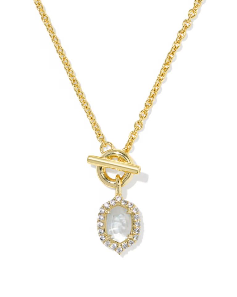 Daphne Crystal Frame Gold Toggle Necklace in Ivory Mother-of-Pearl