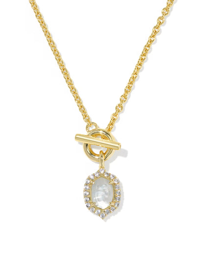 Daphne Crystal Frame Gold Toggle Necklace in Ivory Mother-of-Pearl