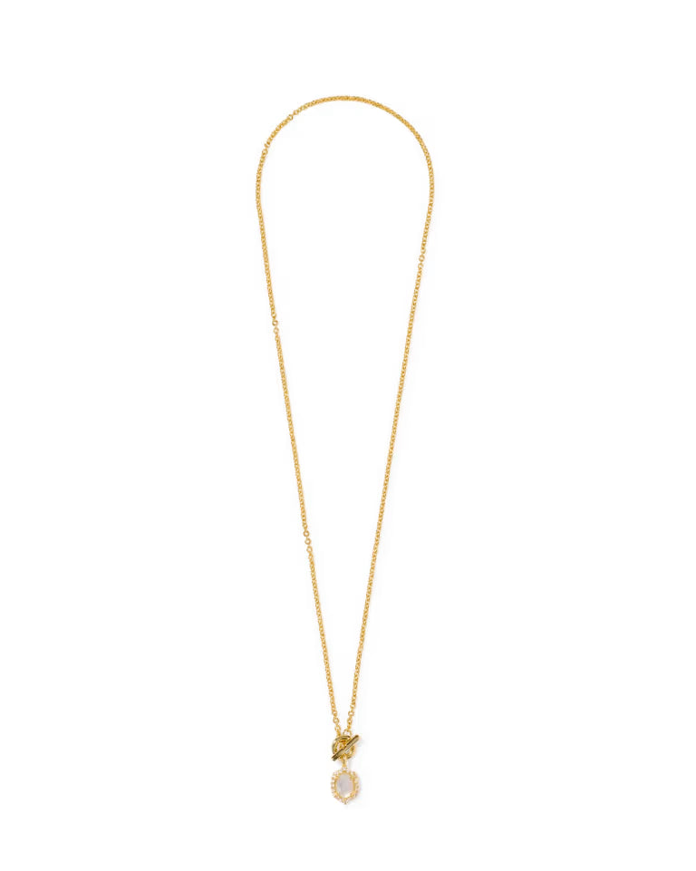 Daphne Crystal Frame Gold Toggle Necklace in Ivory Mother-of-Pearl