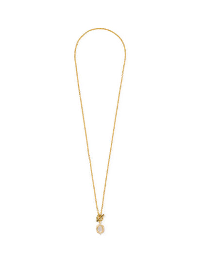 Daphne Crystal Frame Gold Toggle Necklace in Ivory Mother-of-Pearl