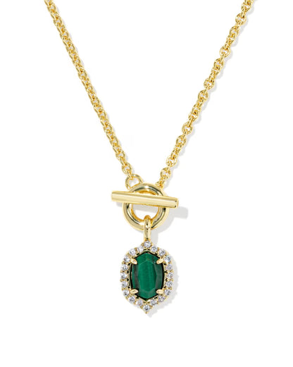 Daphne Crystal Frame Gold Toggle Necklace in Green Malachite