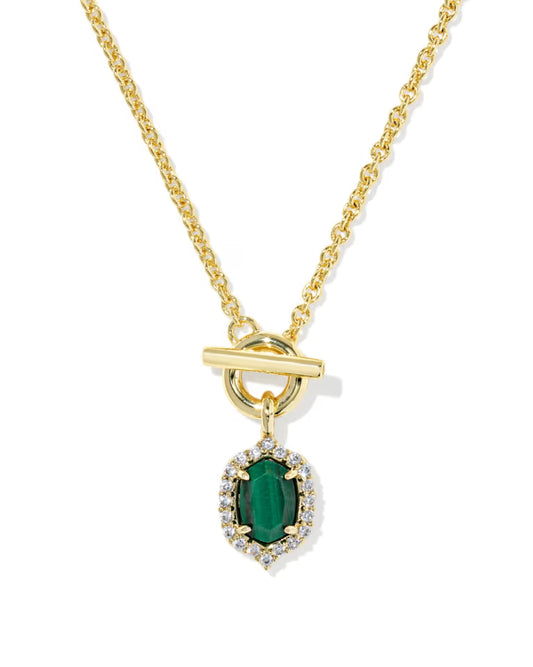 Daphne Crystal Frame Gold Toggle Necklace in Green Malachite