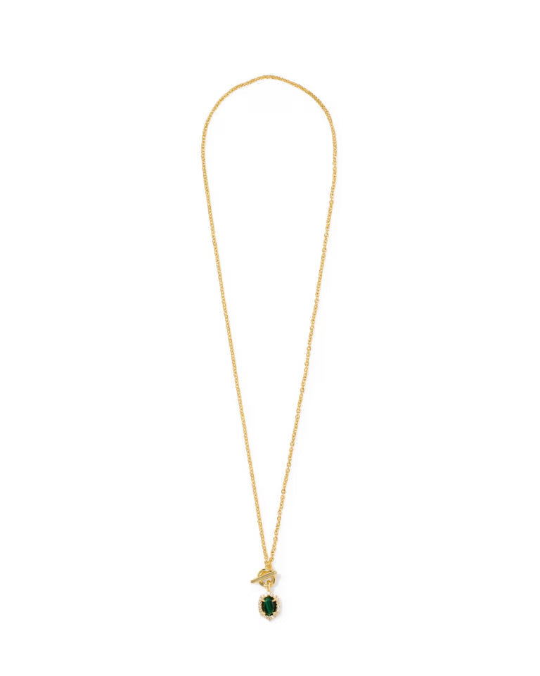 Daphne Crystal Frame Gold Toggle Necklace in Green Malachite