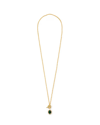 Daphne Crystal Frame Gold Toggle Necklace in Green Malachite
