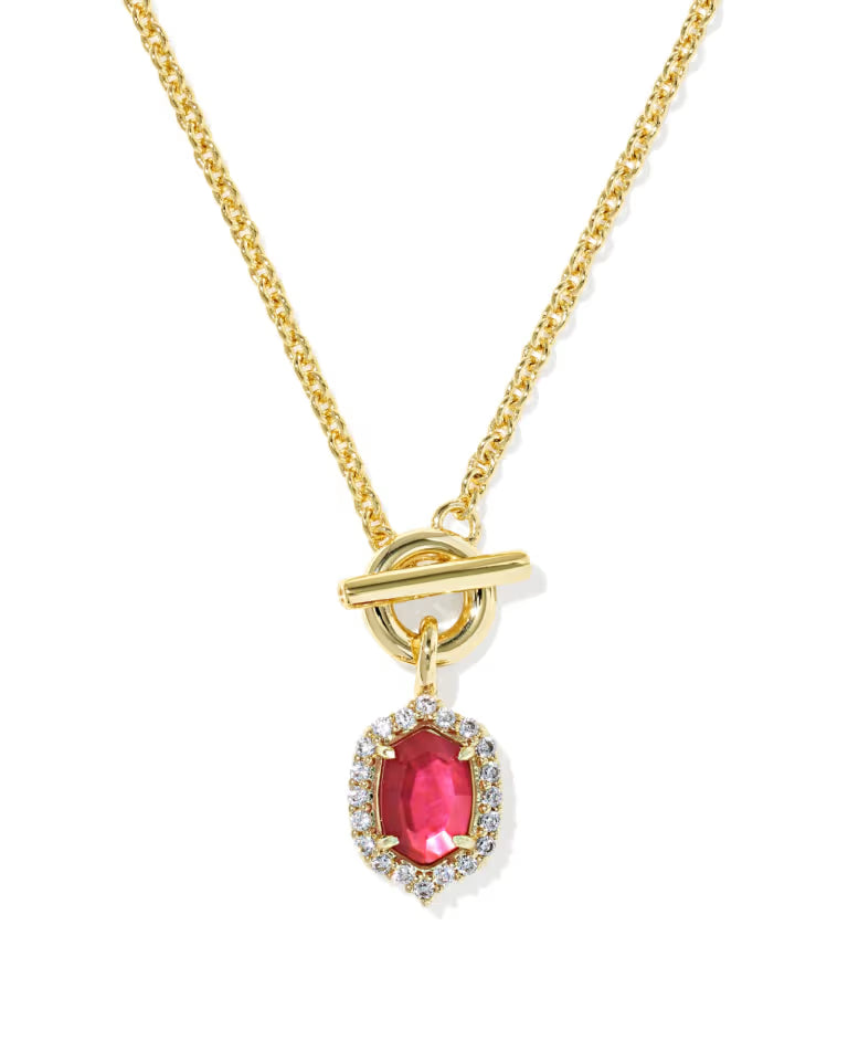 Daphne Crystal Frame Gold Toggle Necklace in Dark Pink Illusion