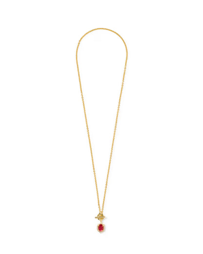 Daphne Crystal Frame Gold Toggle Necklace in Dark Pink Illusion