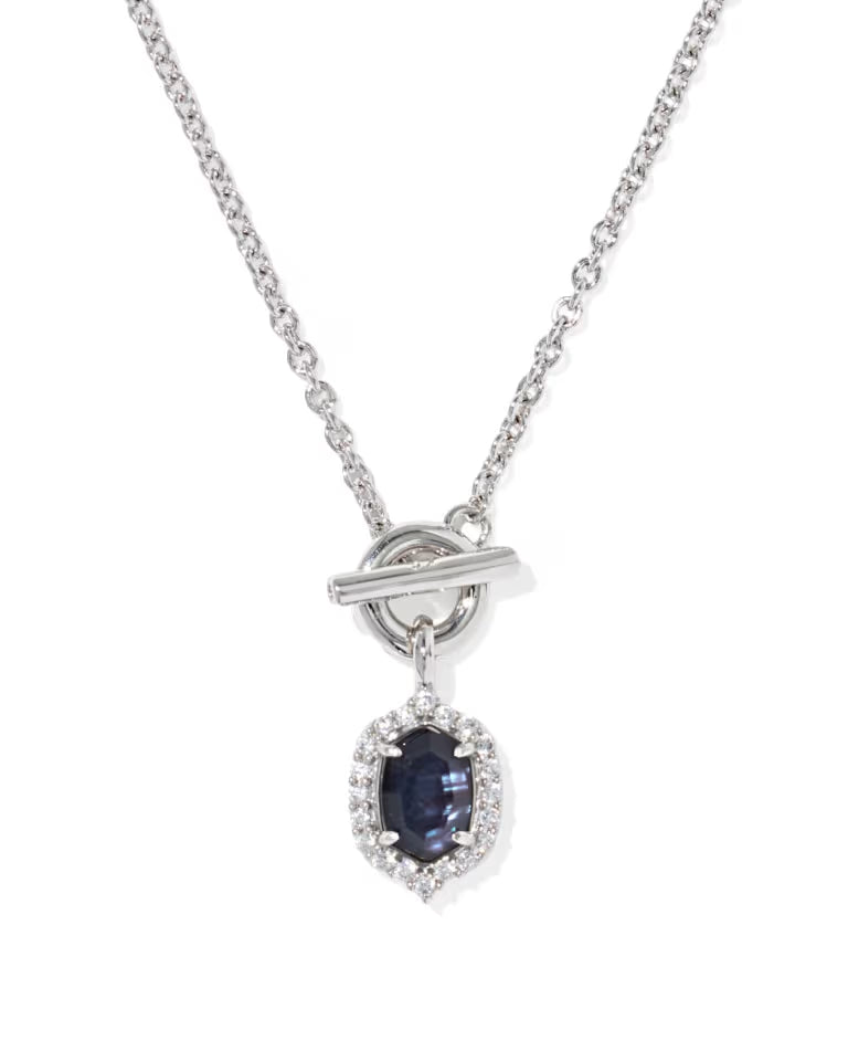 Daphne Crystal Frame Silver Toggle Necklace in Dark Indigo Illusion