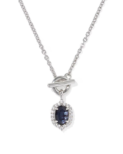 Daphne Crystal Frame Silver Toggle Necklace in Dark Indigo Illusion