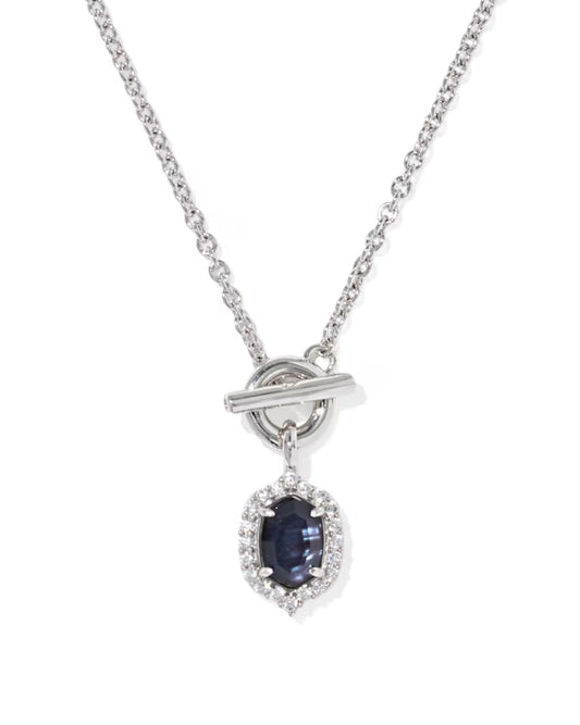 Daphne Crystal Frame Silver Toggle Necklace in Dark Indigo Illusion