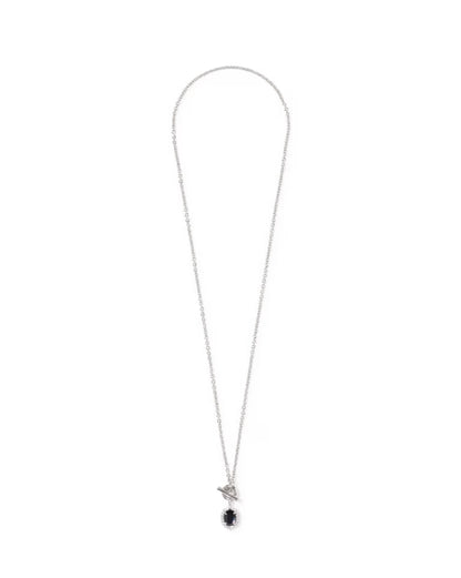 Daphne Crystal Frame Silver Toggle Necklace in Dark Indigo Illusion