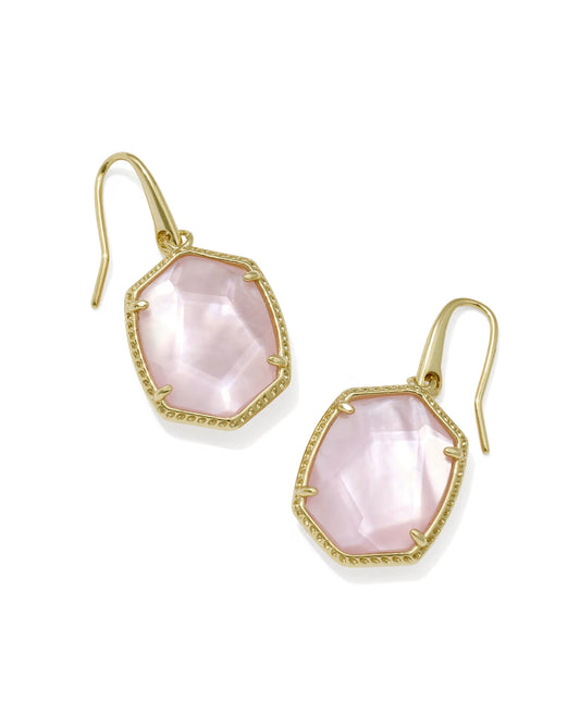 Daphne Gold Frame Drop Earrings in Light Pink Mother-of-Pearl