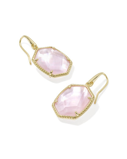 Daphne Gold Frame Drop Earrings in Light Pink Mother-of-Pearl