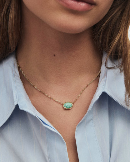 Daphne Gold Frame Short Pendant Necklace in Teal Amazonite