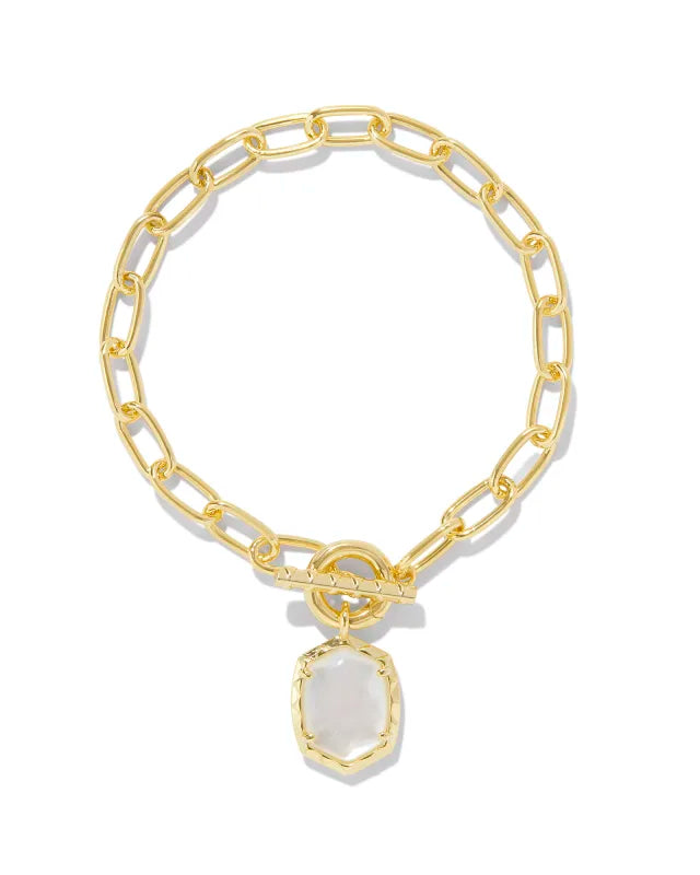 Daphne Gold Link and Chain Bracelet in Ivory Mother-of-Pearl