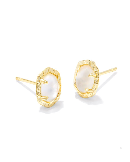Daphne Gold Stud Earrings in Ivory Mother-of-Pearl