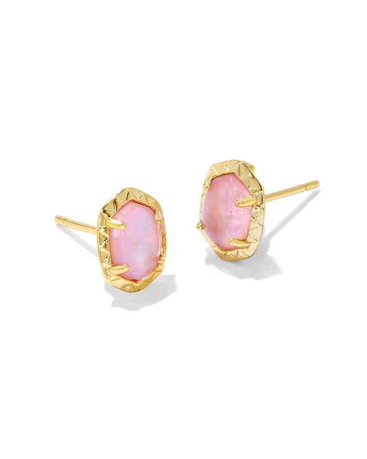 Daphne Gold Stud Earrings in Light Pink Iridescent Abalone