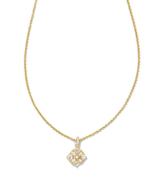 Dira Gold Crystal Short Pendant Necklace in White Crystal