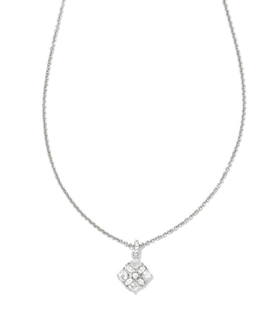 Dira Silver Crystal Short Pendant Necklace in White Crystal