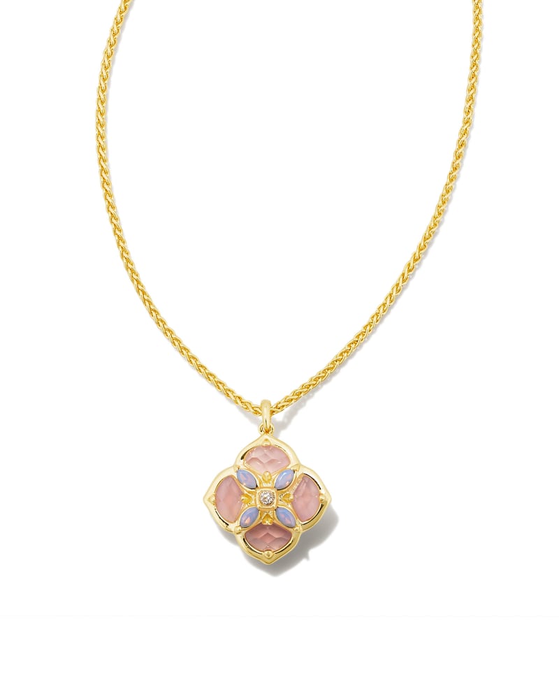 Dira Stone Gold Short Pendant Necklace in Gold Pink Mix