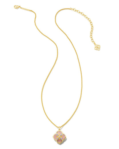 Dira Stone Gold Short Pendant Necklace in Gold Pink Mix