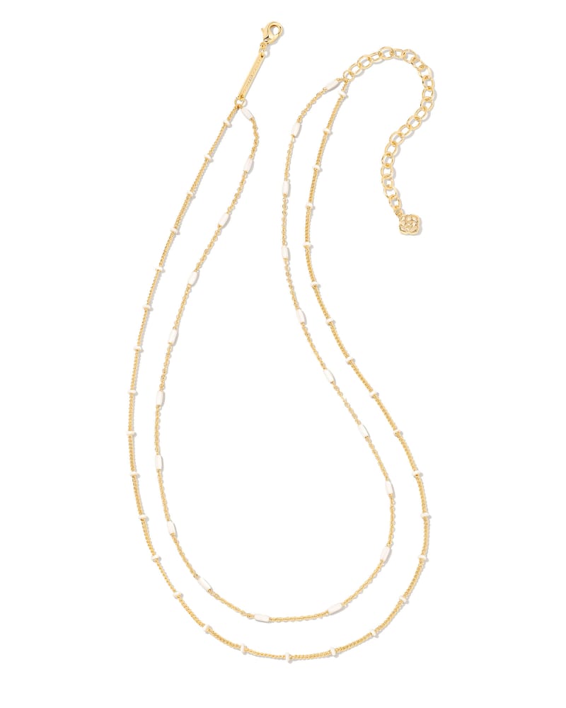 Dottie Gold Multi Strand Necklace in White