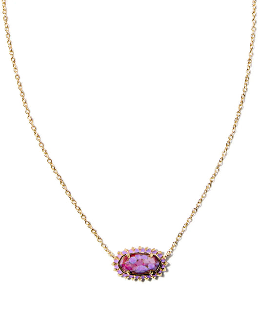 Elisa Gold Color Burst Frame Short Pendant Necklace Bronze Veined Violet Magnesite