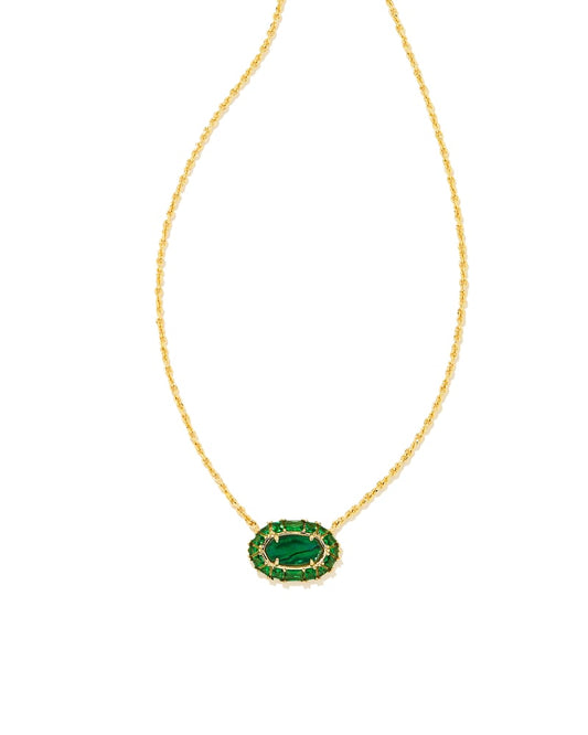 Elisa Gold Crystal Frame Short Pendant Necklace in Kelly Green Illusion