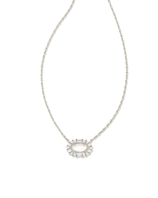 Elisa Silver Crystal Frame Short Pendant Necklace in Ivory Mother-of Pearl