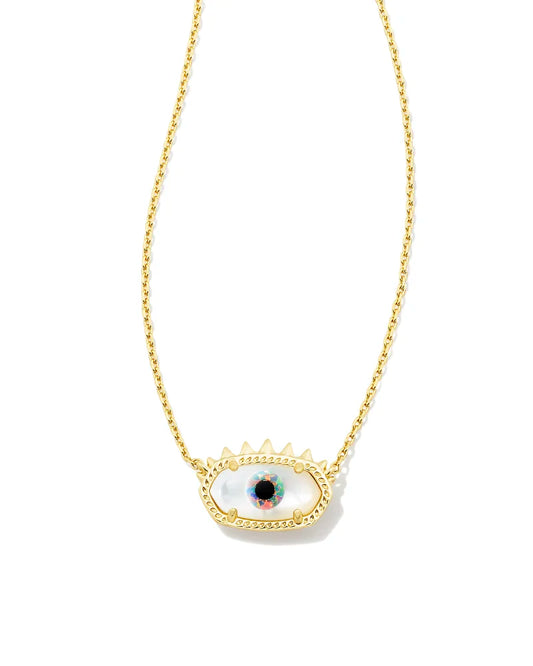 Elisa Gold Evil Eye Short Pendant Necklace in Ivory Mother-of-Pearl