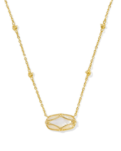 Elisa Lattice Frame Gold Short Pendant Necklace in Ivory Mother-of-Pearl