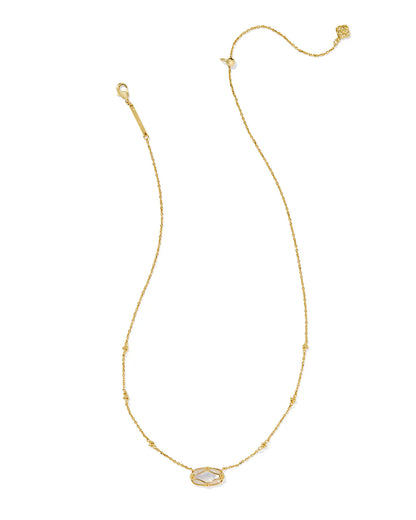 Elisa Lattice Frame Gold Short Pendant Necklace in Ivory Mother-of-Pearl