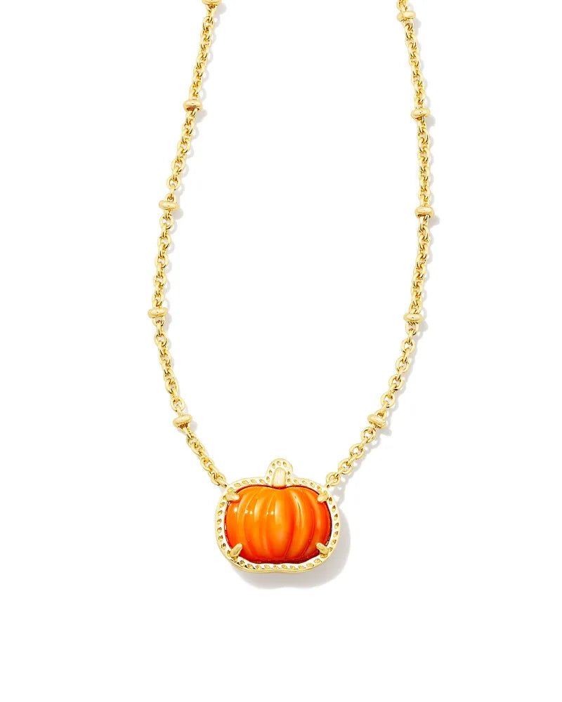 Pumpkin Gold Short Pendant Necklace in Orange  Mother-of-Pearl