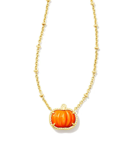 Pumpkin Gold Short Pendant Necklace in Orange  Mother-of-Pearl