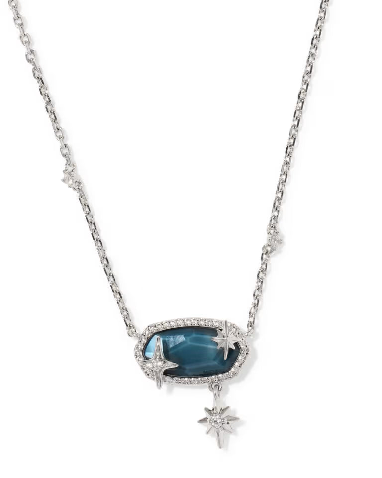 Elisa Star Silver Short Pendant Necklace in Steel Blue Mother-of-Pearl